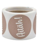Brown label ''Aitäh!'' print diameter 40mm, 100pcs/roll