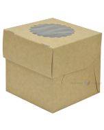 Cake box brown/white with window for one muffin 10x10x10cm, 25pcs/pack