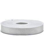 Silver satin+lurex ribbon 15mm wide, 25m/roll
