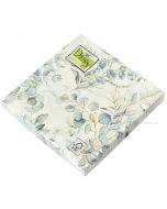 3-layered napkin with green eucalipt leaves 33x33cm, 20pcs/pack