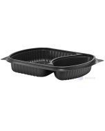 Melns 2-nodalījumu pārtikas trauks 238x203x38mm 625/298ml, 63gb./iepakojumā