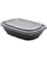 Reusable black food tray with transparent lid 900ml 23x17x5cm PP 50x machine washable, 50pcs/pack