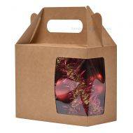 Brown-white carton box with handle and window 200x85x148mm