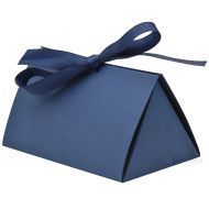 Blue triangular gift box with ribbon 170x100x85mm