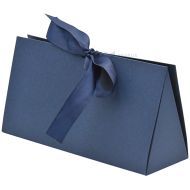 Blue triangular gift box with ribbon 210x70x105mm