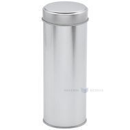 Silver metal box with lid with diameter 55mm with height 150mm