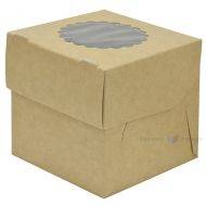 Cake box brown/white with window for one muffin 10x10x10cm, 25pcs/pack