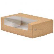 Cake box brown/white with window 19x12x6cm, 25pcs/pack