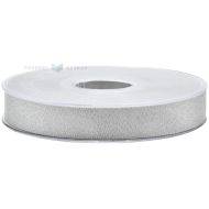 Silver satin+lurex ribbon 15mm wide, 25m/roll