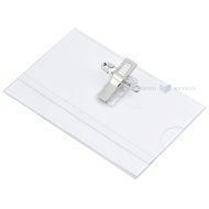 Transparent name tag holder with pin and clamp 90x54mm