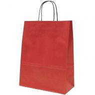 Sarkans papīra maiss ar vītiem papīra rokturiem 24+11x31cm