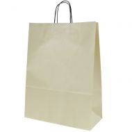 Ziloņkaula krāsas papīra maiss ar vītiem papīra rokturiem 32+14x42cm