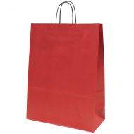 Sarkans papīra maiss ar vītiem papīra rokturiem 32+14x42cm
