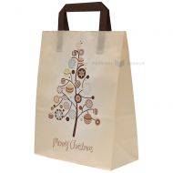 Tree print beige paper bag with flat paper handles 22+11x28cm