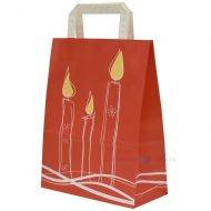 Candles print red paper bag with flat paper handles 22+11x28cm