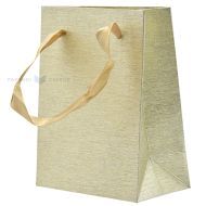 Shiny golden paper bag with ribbon handles 11+6x14cm