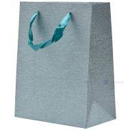 Shiny bluish-green paper bag with ribbon handles 18+10x23cm