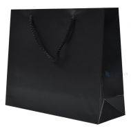Matte black paper bag with rope handles 25+8x20cm