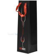 Melns papīra maiss ar Red & White apdruku vīnam ar lentes rokturiem 10,5+10,5x36cm