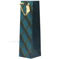 Bluish-green rhombus paper bag with ribbon handles 10,5+10,5x36,5cm