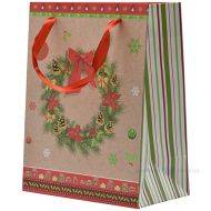 Christmas wreath with red ribbon paper bag with ribbon handles 18+10x23cm