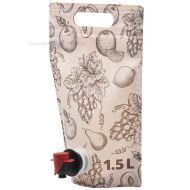 Brown fruits print standing pouch with butterfly tap 19+(15,5+10,8)x28cm 1,5L