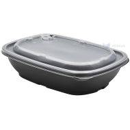 Reusable black food tray with transparent lid 900ml 23x17x5cm PP 50x machine washable, 50pcs/pack