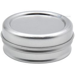 Sudraba krāsas metāla kaste ar vāku ar diametru 50mm ar augstumu 18mm