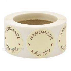 Beige label ''Handmade'' print diameter 29mm, 250pcs/roll