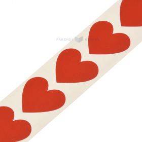 Vinyl label with red heart print 25x25mm, 25pcs/roll