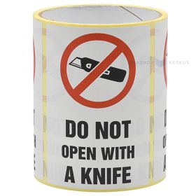 Safe handling label "Do not open with a knife" 105x75mm, 100pcs/roll