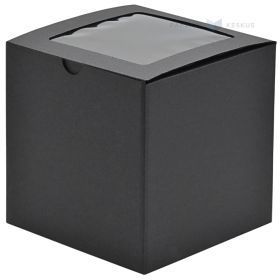 Melna mikrogofrētā kartona kaste ar logu 140x140x140mm