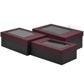 Melnas dāvanu kastes ar tumši sarkaniem vākiem ar logiem 3gb./komplektā