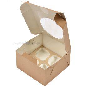 Four muffin box brown/white with window 16x16x10cm, 25pcs/pack