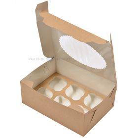Six muffin box brown/white with window 25x17x10cm, 25pcs/pack