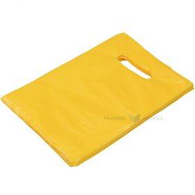 Dzeltens plastikāta maiss ar perforētu caurumu rokturim 18x29cm, 100gb./iepakojumā