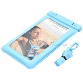 Transparent protection bag with blue borders and clip PVC+ABS 12x22cm