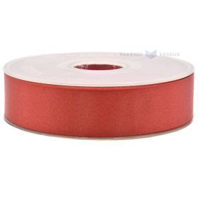 Red satin and lurex ribbon 25mm wide, 25m/roll