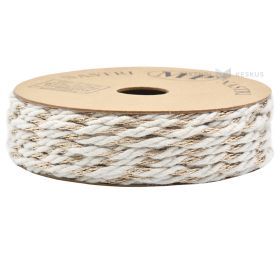 Natural white-golden cotton and lurex string 3mm wide, 10m/roll