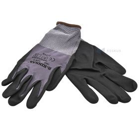 Gray elastic nylon gloves on palm nitrile rubber nr. 9