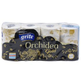 3-slāņu tualetes papīrs Grite Orchidea Gold 9,6cm platumā, 21,25m/rullī 8ruļļi/iepakojumā