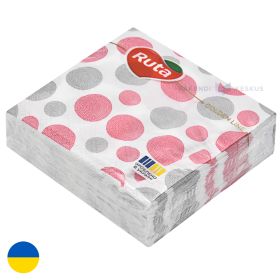 2-layered napkin with grey and pink dots 23x24cm, 40pcs/pack