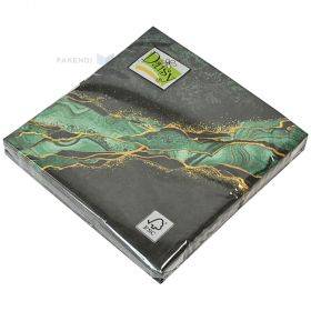 3-slāņu salvete ar zaļu marmora stila rakstu 33x33cm, 20gb./iepakojumā