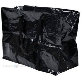 PP-austs melns iepirkumu maiss ar diviem rokturiem un rāvējslēdzi 65+34x48cm