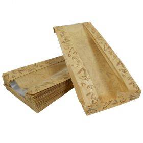 Brūns papīra maiss ar apdruku un logu 18+8x46cm, 100gb/iepakojumā