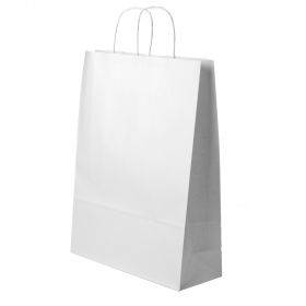 Balts Papīra maiss ar vītiem papīra rokturiem  24+11x30cm 90g/m2