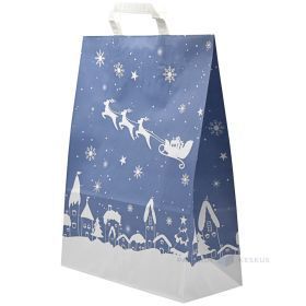 Three moose and a sled print paper bag with flat paper handles 32+14x42cm