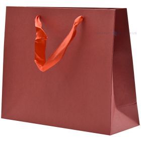 Dark red paper bag with ribbon handles 25+8x20cm