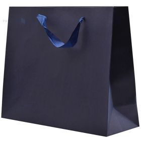 Tumši zils papīra maiss ar lentes rokturiem 32+11x26cm