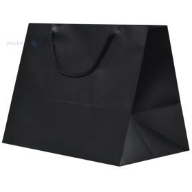 Matte black paper bag with rope handles 35+22x27,5cm